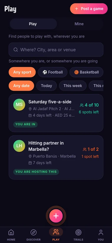 Games near you with spots left