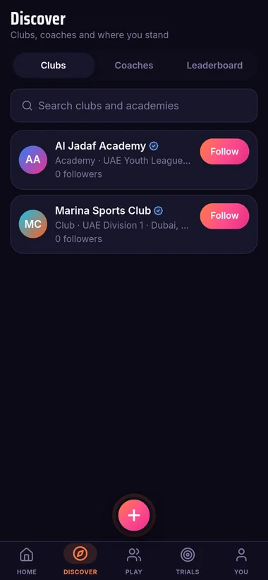Searching clubs and coaches